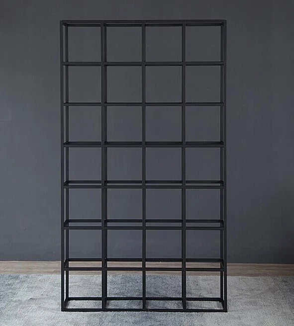 
Tall Cafe Shop Decoration Bookshelves Industrial Style Metal Frame And Wood Box Bookcase Large Black Wrought Iron Bookshelf 