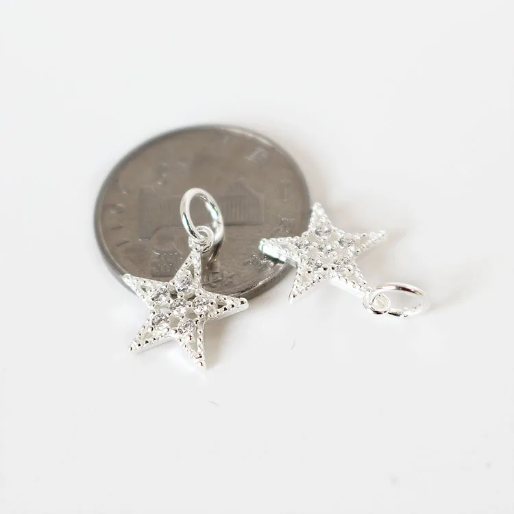 Wholesale jewelry making accessory hollow star shape 925 sterling silver CZ pendant