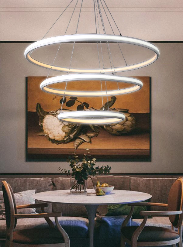 Modern suspended adjustable  light fixture  tri-ring  acrylic  LED Circle restaurant hanging light