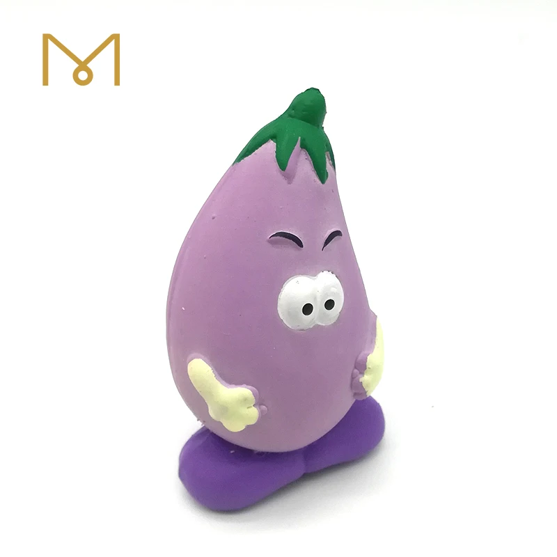 Manufacture squeaky light purple latex eggplant with pig nose dog toy