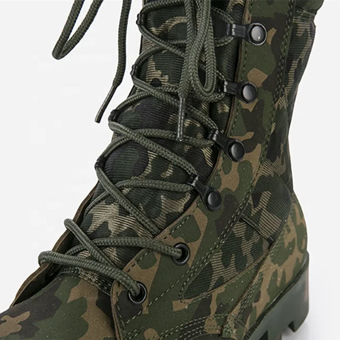 New fashion Round Toe Leather Lace up Combat Military Camouflage Boots For Men