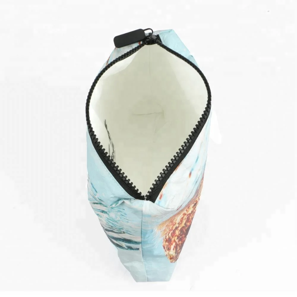 Custom Printing Design PU Coated Tyvek Bag Lightweight Soft Tyvek Paper Makeup Bag Waterproof Coated Tyvek Cosmetic Pouch