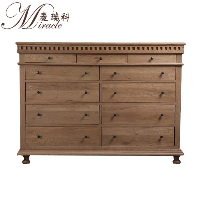 Exporting European living room cabinet french style solid oak wooden storage chest of  8 drawers tallboy