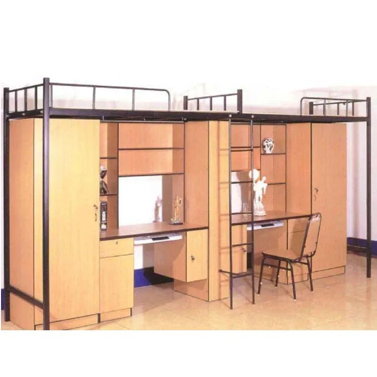 
school dormitory solid wood loft bunk bed with desk 