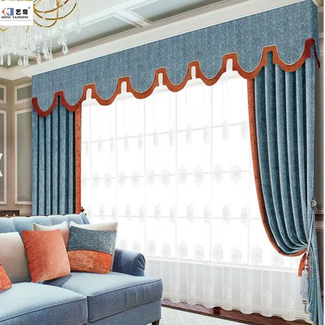 Insulate Heat and Cold Fashionable Design Grommet Top with Valance and Sheer Hight Quality Chenille Jacquard Curtain Fabric