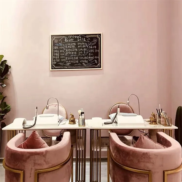 Nail Salon Furniture Pink Manicure Desk Marble Nail Tables Manicure Nail Table