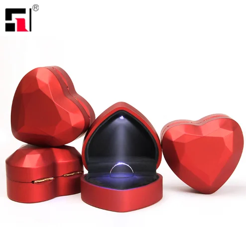 LED Ring Box Heart Purple Velvet Heart Box Ring Jewelry Box Ring Flower Heart