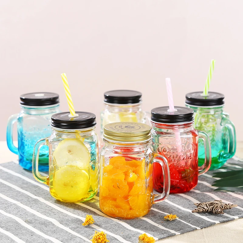 Factory Wholesale Beverage Creative Juice Drinking Glass Mason Jar Drinking Jar With Straw Lid