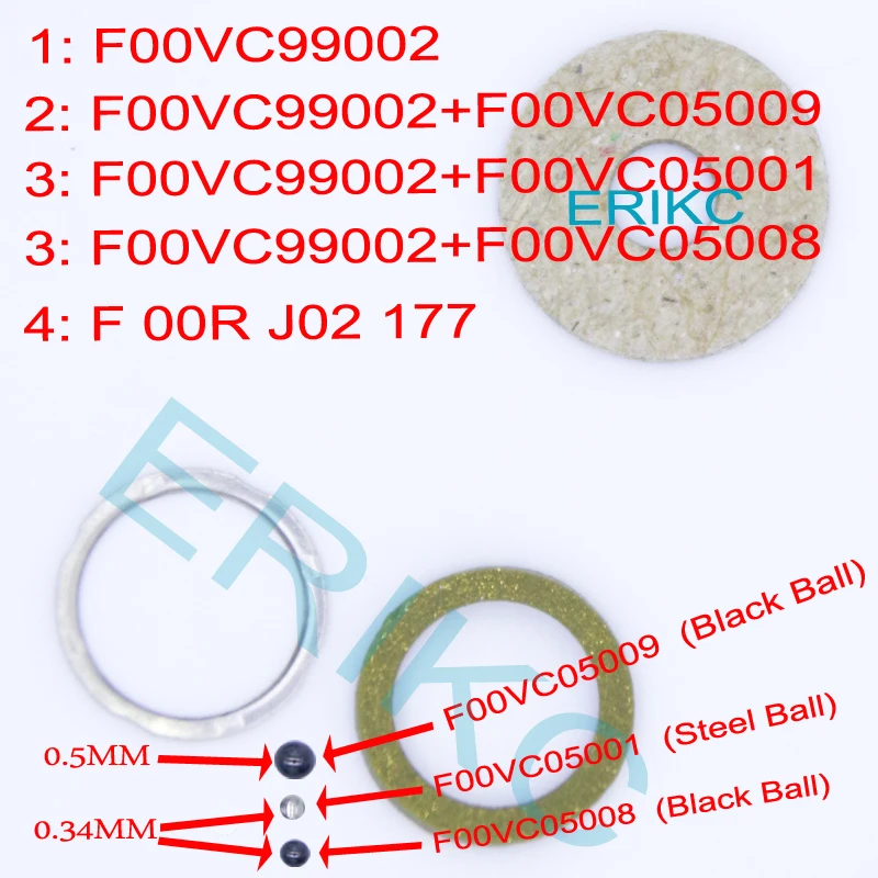  ERIKC F00VC99002 + F00VC05009 комплект для ремонта автомобильного инжектора уплотнение F 00V C05 009 клапан с общей топливной магистралью керамический шаровой ремонт Авто инжектор Ремонтный 00 V