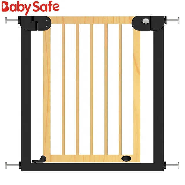 Baby wooden deluxe stair gate safety pet auto close 90 degree stop open pressure