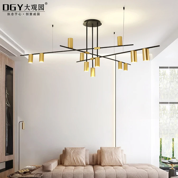 
modern Nordic minimalist creative living room dining room loft deluxe gold Tubular chandelier lamps 