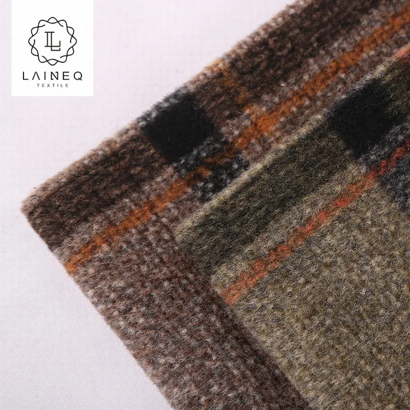breathable soft warm plush plaid windowpane tweed wool fabric for winter coat