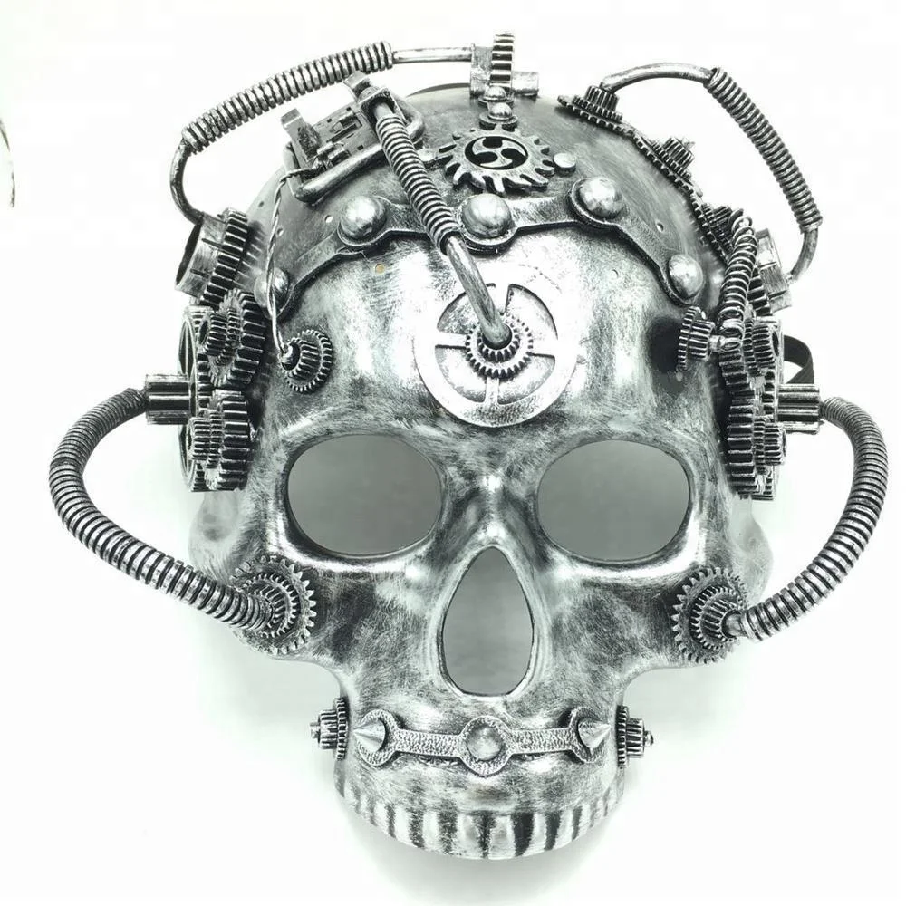 Steampunk Halloween Cosplay Skull Mask with Spikes Rivets Eyelets Punk Decorations Party Supplies