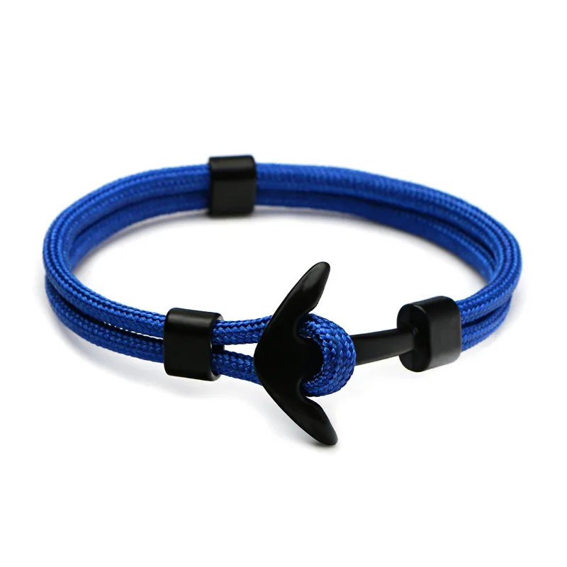 Handmade Braided Rope Bracelet Black Metal Anchor Woven Bracelet For Men and Women