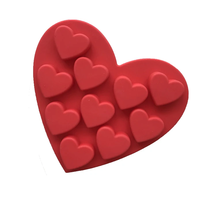 10 Cavity Non Stick Heart Shaped Silicone Mold for Chocolate Mini Soap Candy