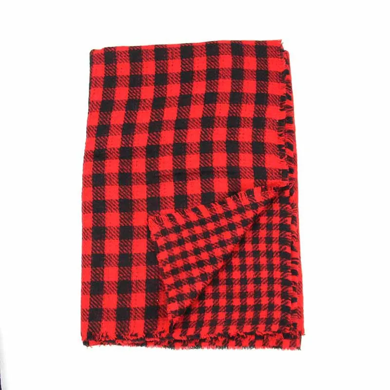 Wholesale Women Double Side Red And Black Buffalo Plaid Pashmina Scarf