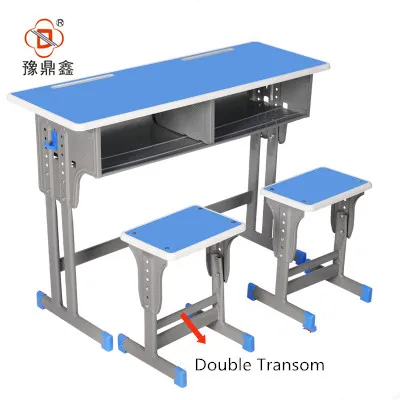  modern style School furniture blue color adjustable student study desk and chair for double