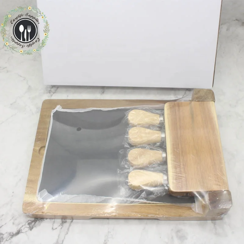 Guangzhou supplier Cheese knife set Cheese Plate Party Serving Tray Removeable Slate Cheese board set