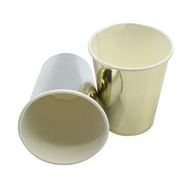 disposable paper metallic colored gold silver foil drinking cups for cold beverages