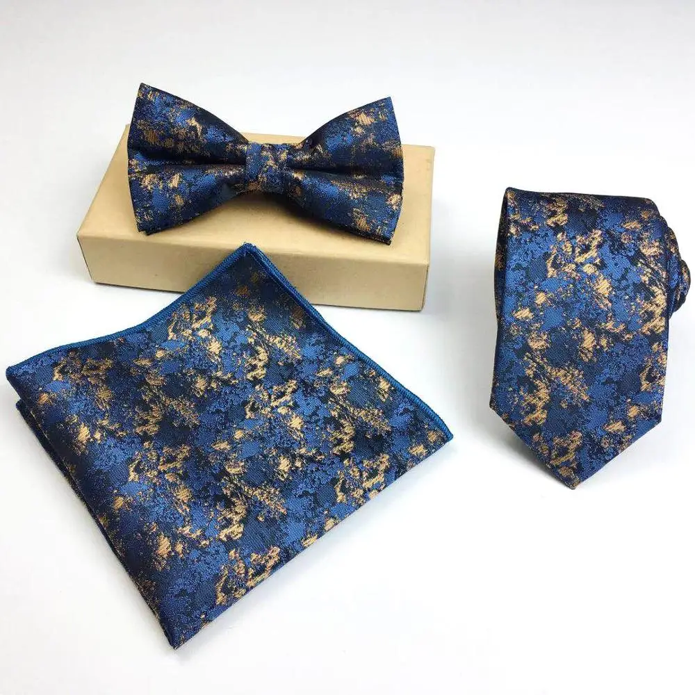 
high quality floral necktie set with bow tie and pocket square for party 