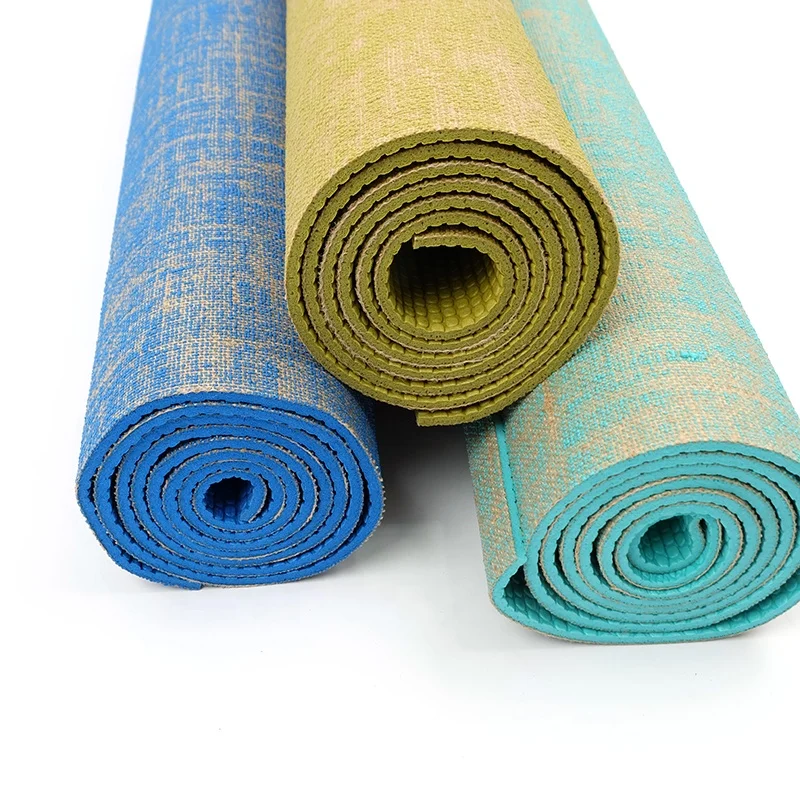 Wholesale Super Soft Eco Friendly natural PVC Jute hemp tpe natural rubber  Custom Print Logo jute Yoga Mat