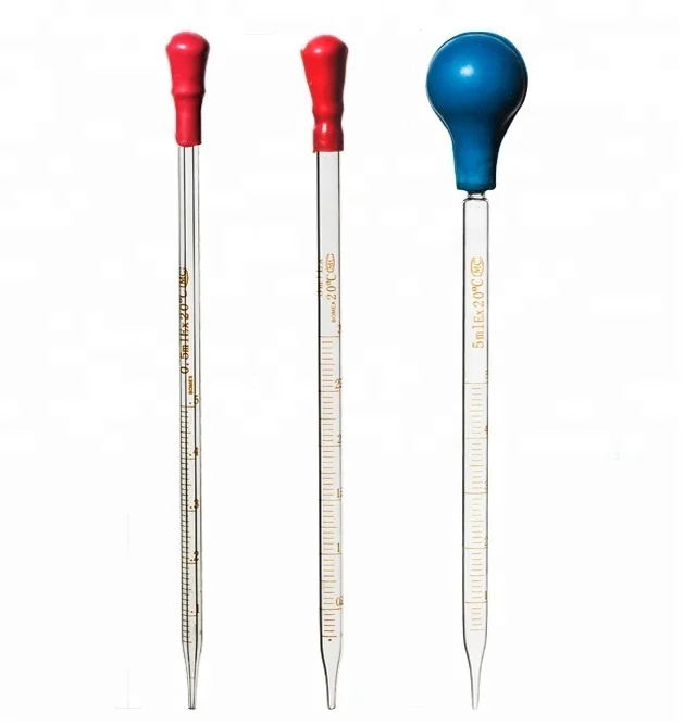 Lab Thick Glass Graduated Dropper Pipettes with Rubber Caps