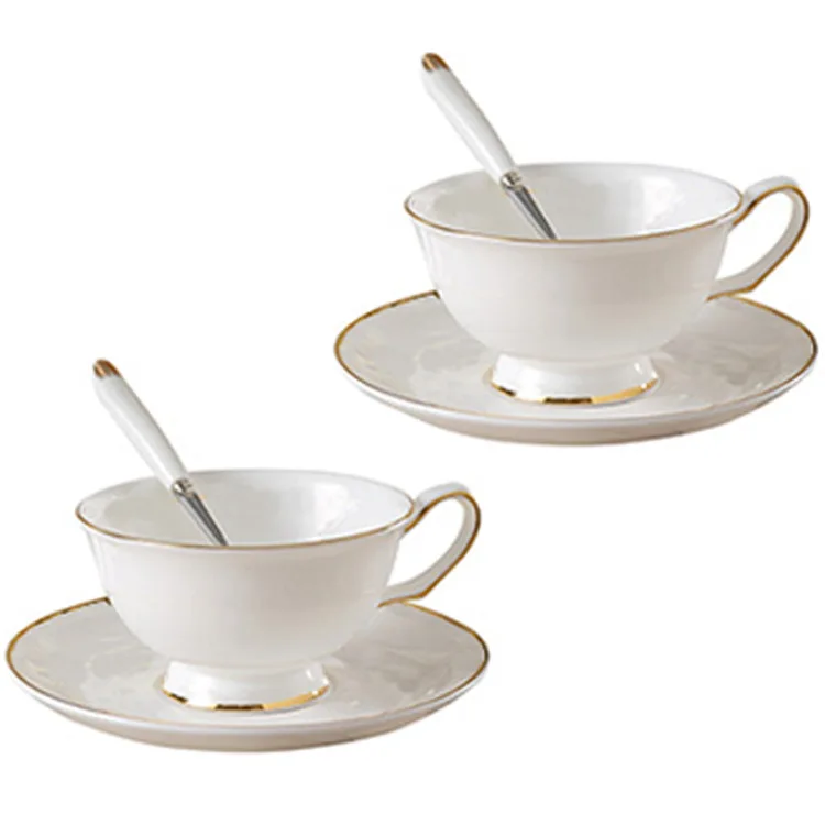 210ML Handmade White Porcelain Cup And Saucer Set Porcelain With Golden Trim