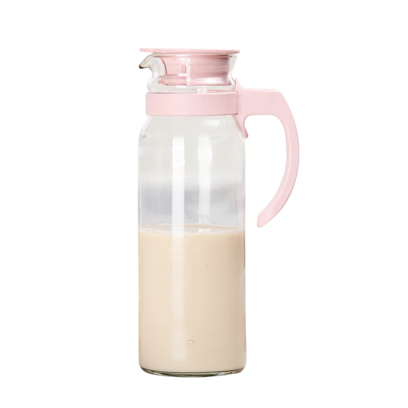 Heat resistant glassware 0.8L/1.1L/1.4L  wheat fiber hot and cold juice milk drinking water jug with lid glass pitcher