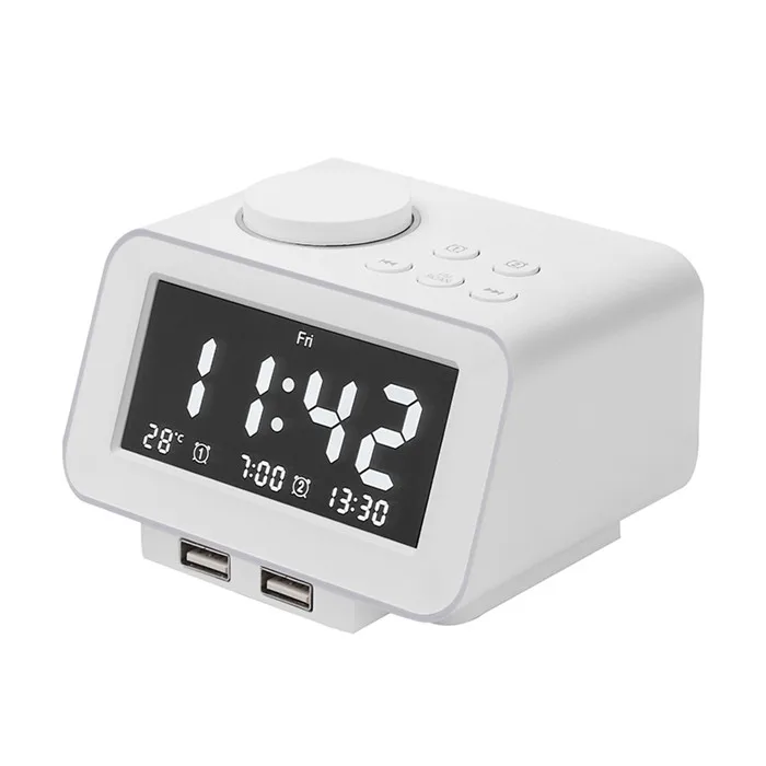 dual usb alarm clock FM radio with snooze sleep function, LCD time display clock