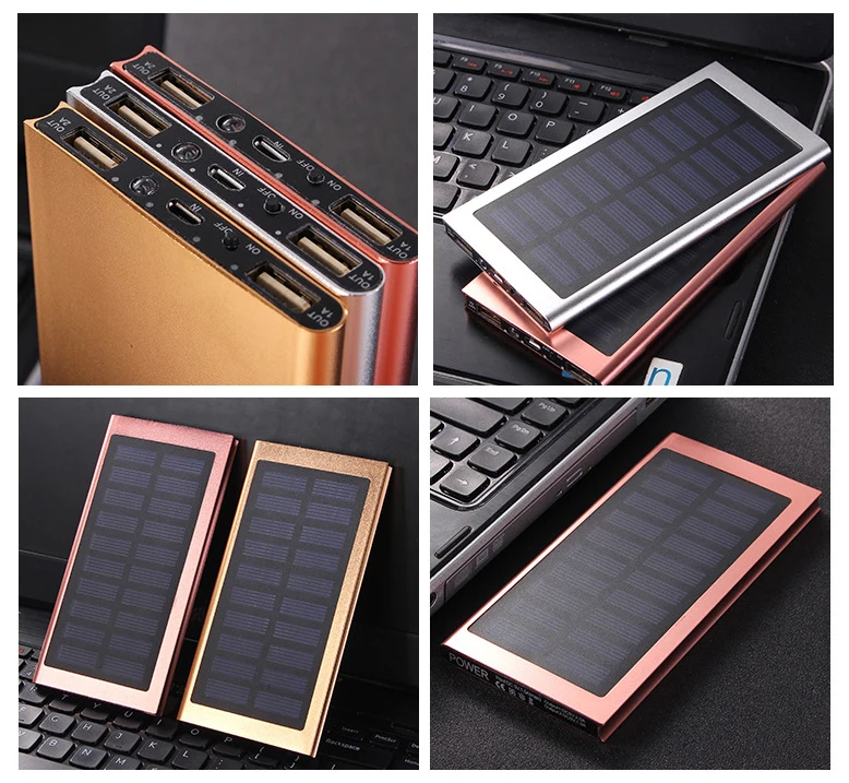 Factory Wholesale Slim cell phone Solar Power Bank 10000mah Power Banks Portable Charger LED External Battery PowerBank