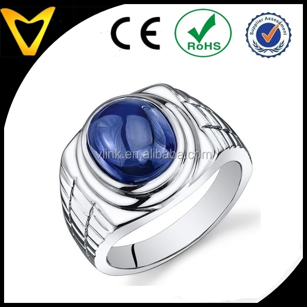 Sterling Silver Rhodium Plating  men wedding ring Mens Created Sapphire Ring
