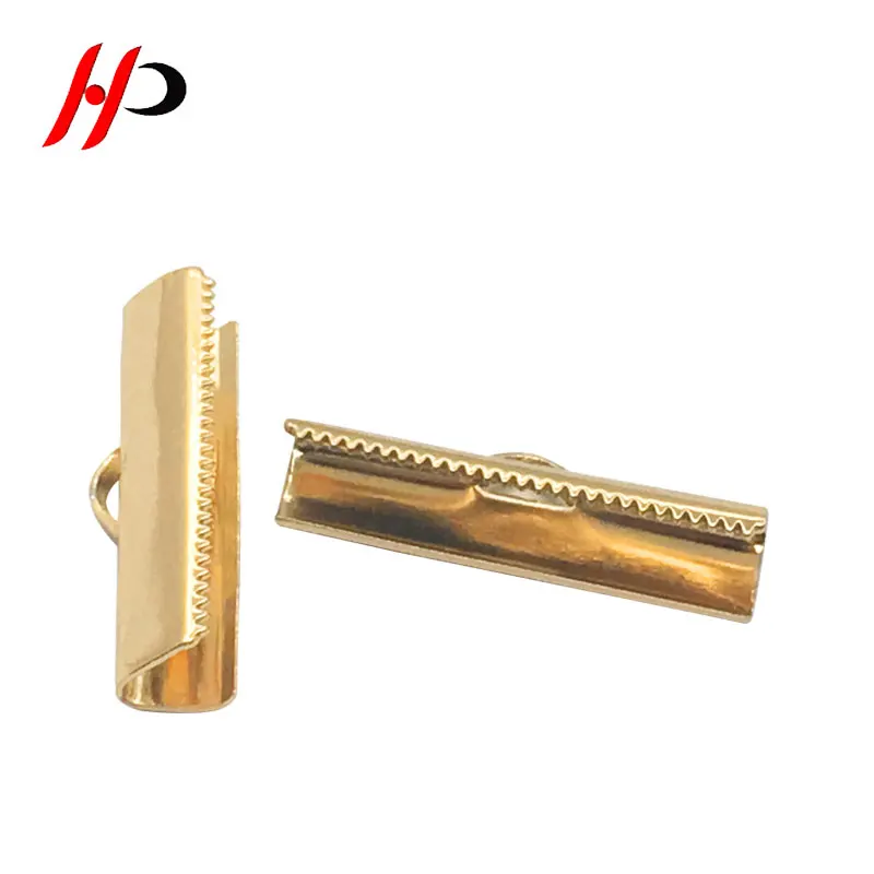 Leather Ribbon Connector Gold 25Mm Metal Crimp End Fold Over Clasps Cord End Clips For Diy