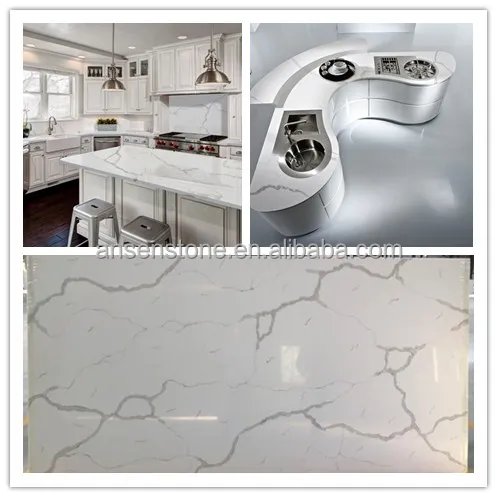 Popular White Calacatta Quartz Kitchen Benchtop Top Engineered Quartz Stone Slab