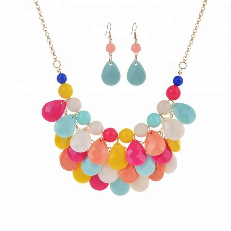 
Beach Style European and American Drop Necklace Set Colorful Multilayer Necklace 