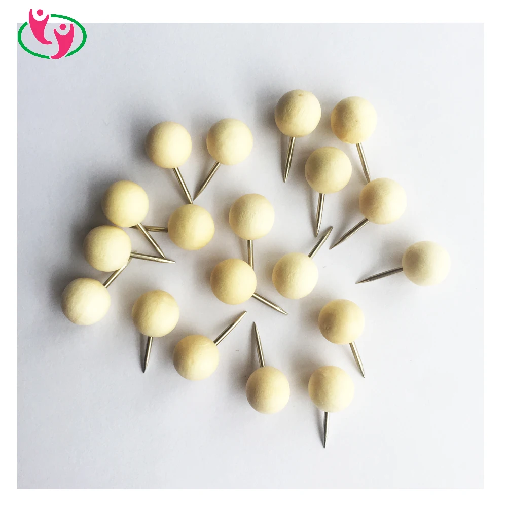 Quality Round Head Wooden Thumb Tack Map Push Pins for School and Office Use