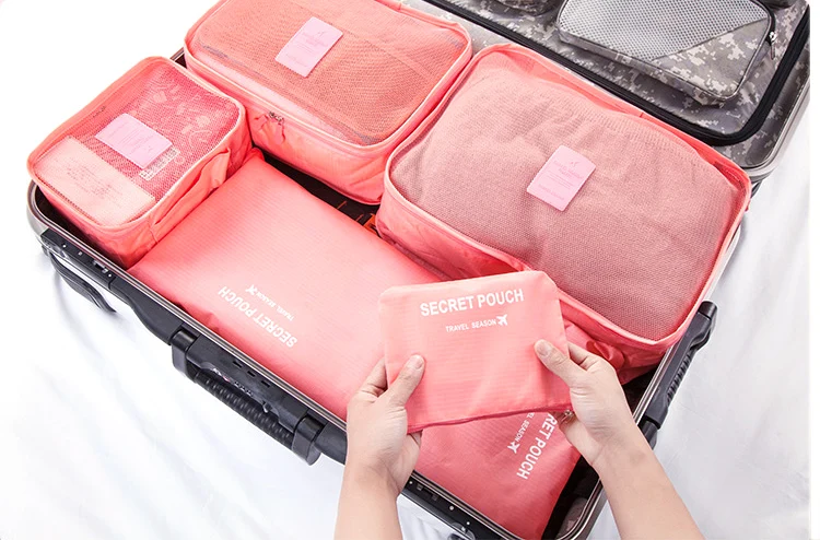 Multifunctional portable 6  pcs sets custom packing cubes travel luggage and makeup bags for women