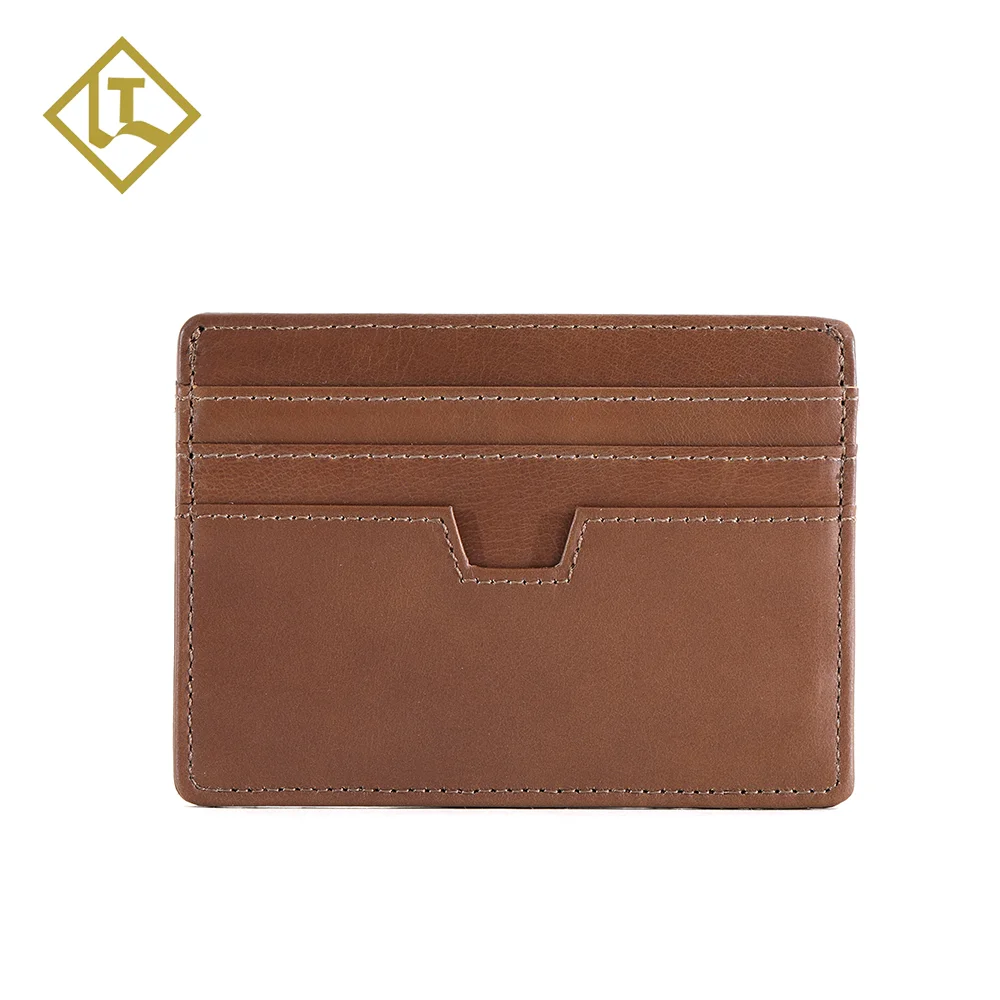 Super slim light custom cardholder 100% full-grain genuine leather card holder rfid blocking card wallet with 5 cash slots