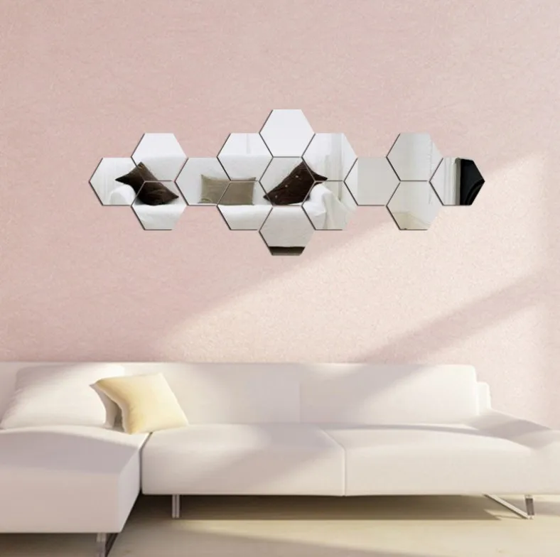 
Crystal 3d mirror wall sticker 12pcs hexagon background wall decoration wall sticker acrylic mirror sticker 