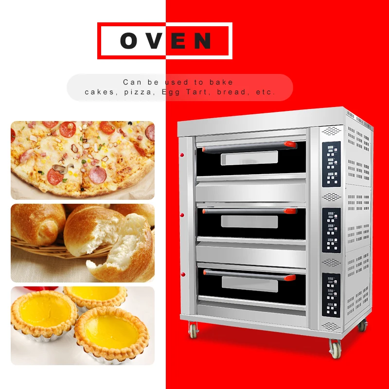 Commercial Kitchen Baking Bread and cake  /bread baking machine bakery equipment for three Deck Bakery Pizza Oven