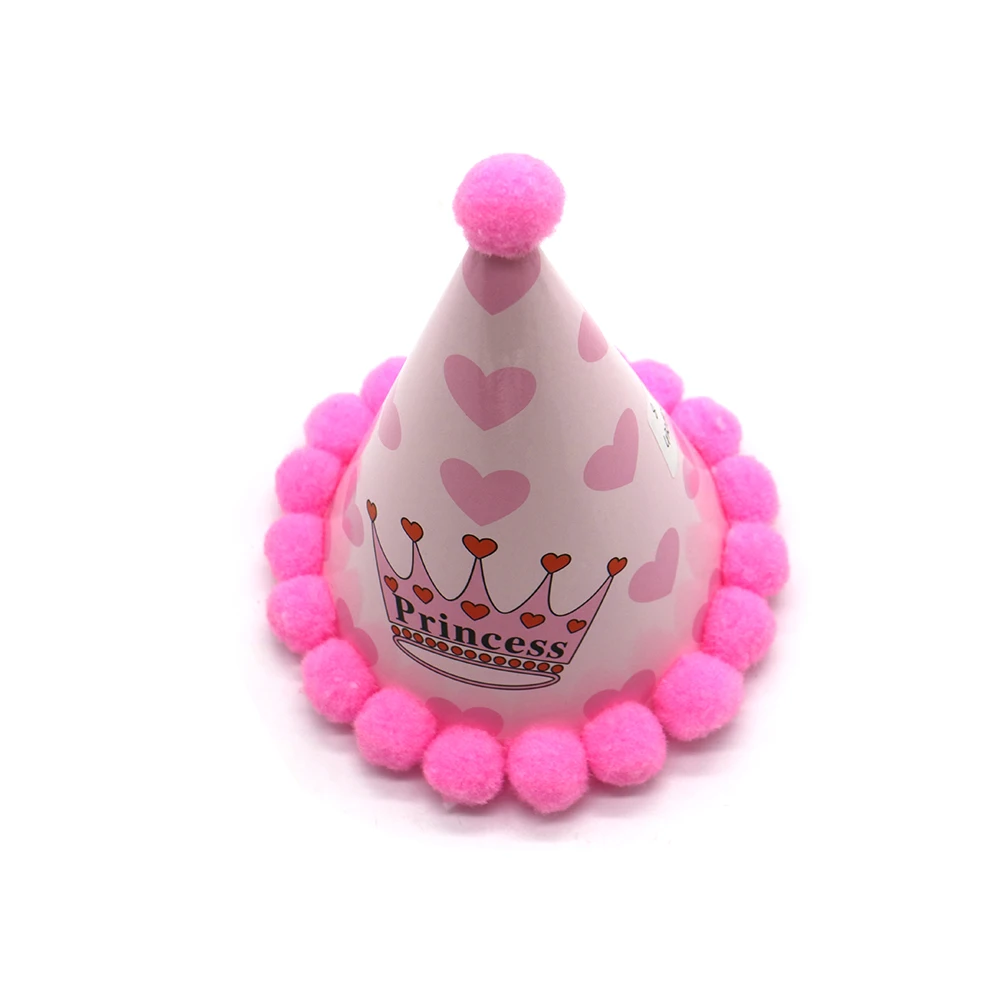 Factory Price Beautiful Children Size Birthday Party Supplier Paper Hat Color birthday hats Polka dot pompom birthday hats