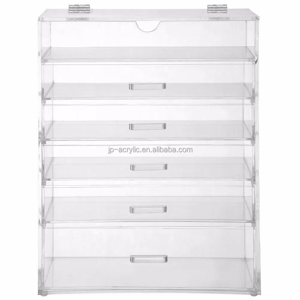 New Design Acrylic Jewelry and Cosmetics Storage Display Box Transparent Acrylic 5 Drawer Makeup Organizer with Dingle