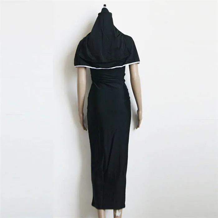 
Sexy Vertical Stripe Off Shoulder Fancy Long Dress Women Halloween Cosplay Nun Costume 