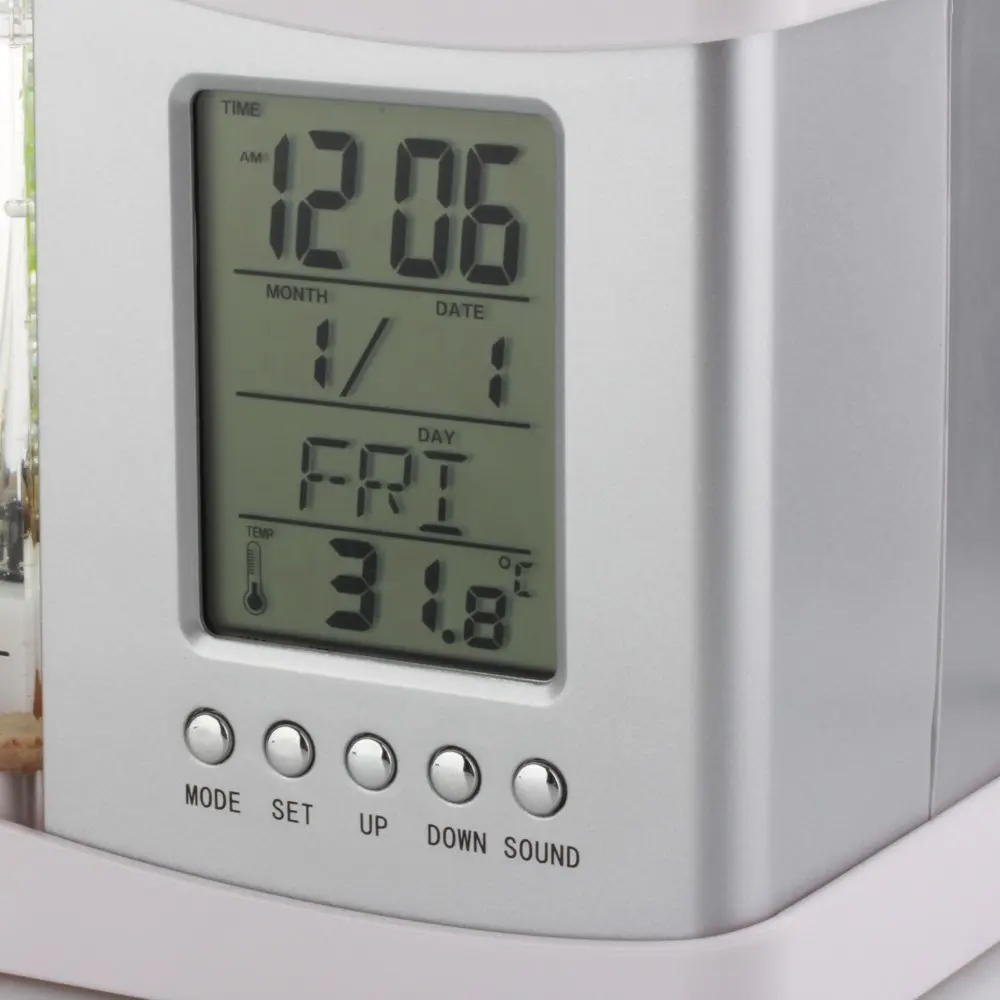 USB Desktop Aquarium Mini Fish Tank with Running Water LCD Time Clock Alarm Colorful LED Lamp Light Calendar Holds 1.5 Quart for