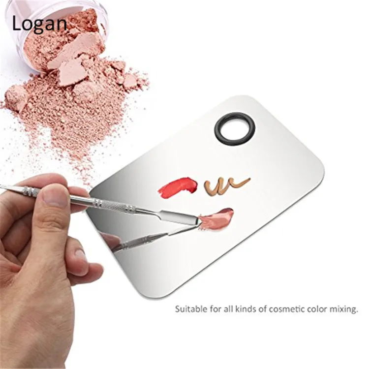 New arrival square cosmetic palette with spatula stainless steel makeup mixing palette set