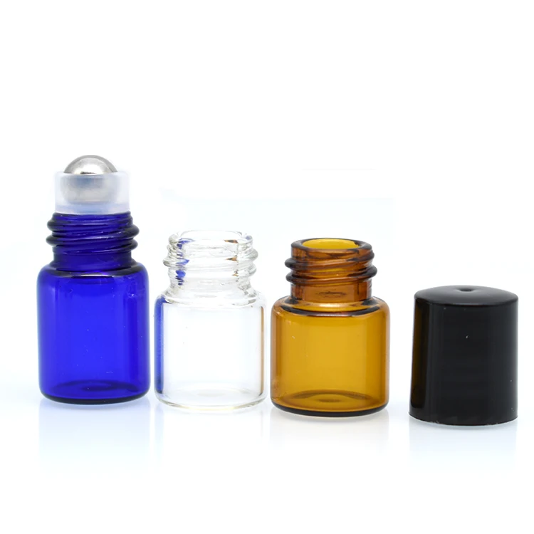 small essential oil1 ml 2 ml 3 ml  1ml 2ml 3ml 4ml 5ml clear blue amber mini glass roll on bottle with metal roller ball and cap