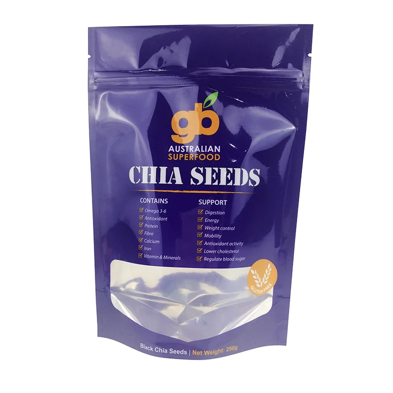 250g 500g 1kg chia seeds ziplock packaging stand up packing bag with window