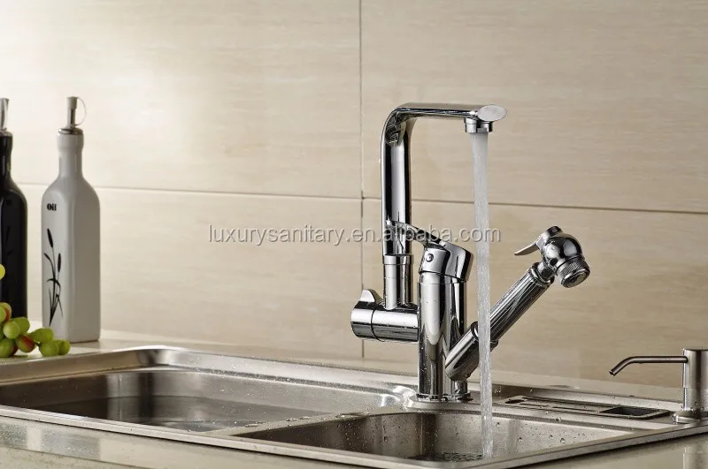 good quality multi function brass pull out kitchen sink faucet mixer tap with spray gun