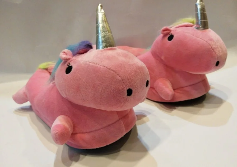 plush unicorn slippers colorful design