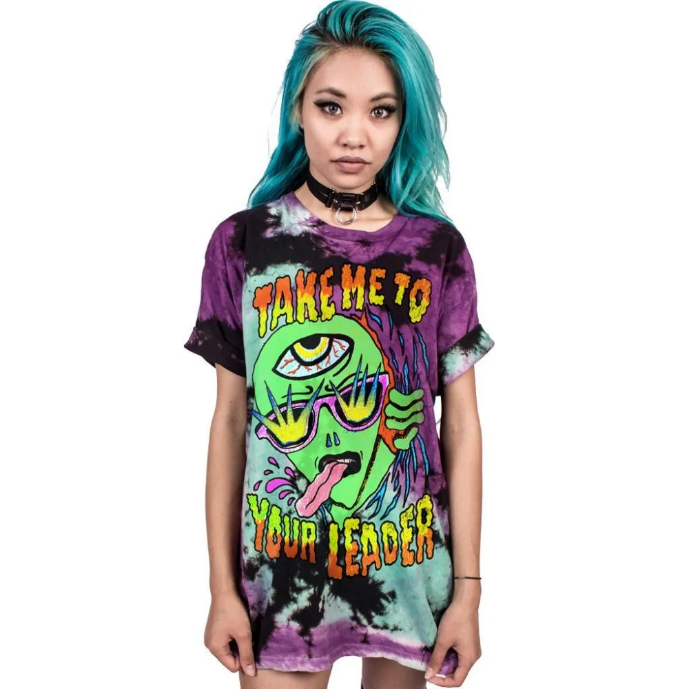 
custom 3 D digital full print cartoon punk alien take me to your leader loose women t shirt wholesale china cheap 