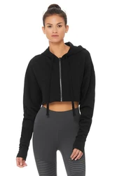 XTD JK001 2019 New Design Ladies Gym Wear Zip Up Fleece Fitness Crop Top Hoodie Sexy Jacket
